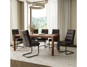 Advik and Brodi 7-piece dining set with walnut finish mango wood table and charcoal faux leather chairs